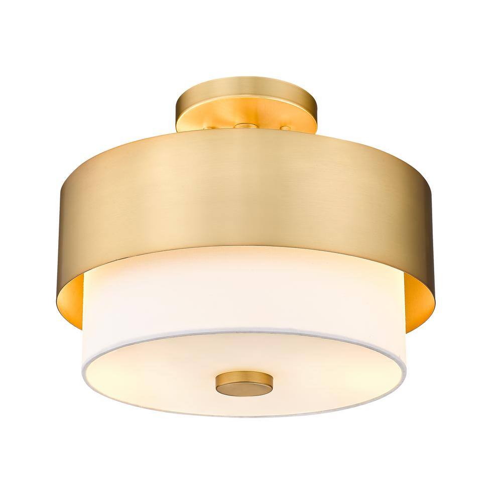 Matte Black and Brass Drum Semi-Flush Mount Light
