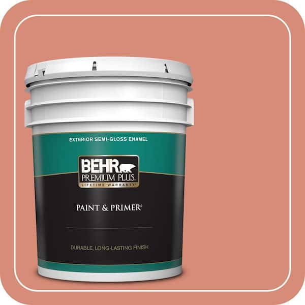 BEHR PREMIUM PLUS 5 gal. #MQ4-32 Vintage Coral Semi-Gloss Enamel Exterior Paint & Primer