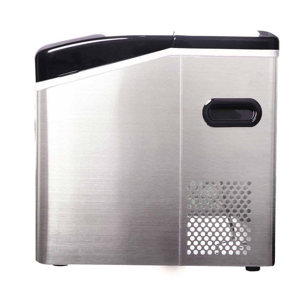 48 lb. Black Stainless Steel Freestanding Ice Maker with LED Control