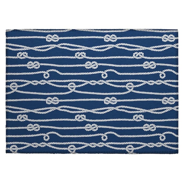 Addison Rugs Harpswell Blue 1 ft. 8 in. x 2 ft. 6 in. Geometric Indoor/Outdoor Area Rug