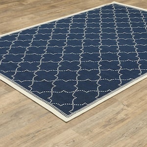 Sienna Navy/Ivory 7 ft. x 10 ft. Quatrefoil Indoor/Outdoor Patio Area Rug