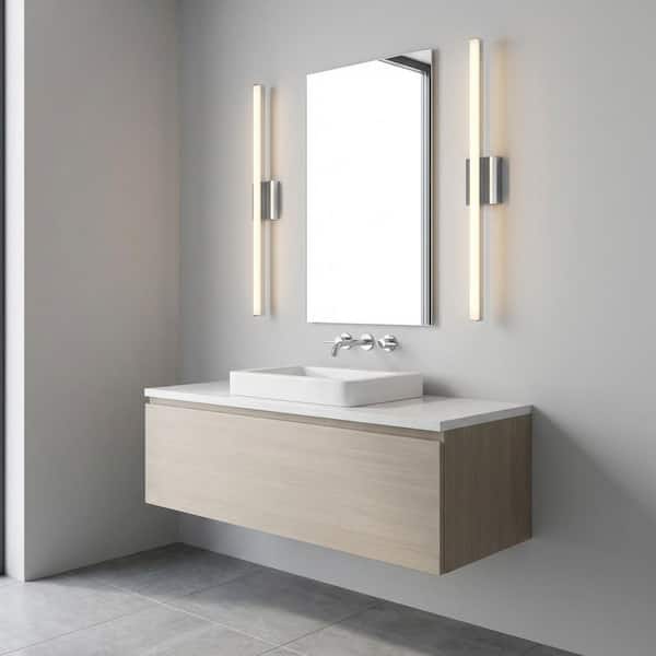 Marque 36 in. W x 4.5 in. H Chrome Modern LED Dimmable Bathroom Vanity Light with White Acrylic Shade