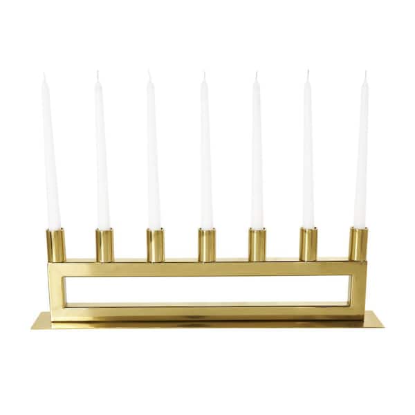 Litton Lane 6 in. Gold Stainless Steel Metal 7-Candle Candelabra with Rectangular Frame