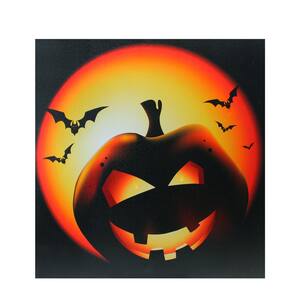 19.75 in. x 19.75 in. LED Lighted Bats and Jack-O-Lantern Halloween Canvas Wall Art