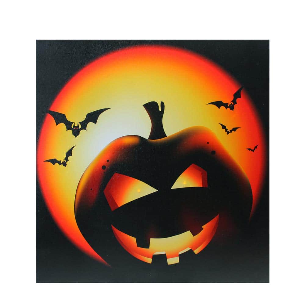 Northlight 19.75 in. x 19.75 in. LED Lighted Bats and Jack-O-Lantern  Halloween Canvas Wall Art-32275400 - The Home Depot