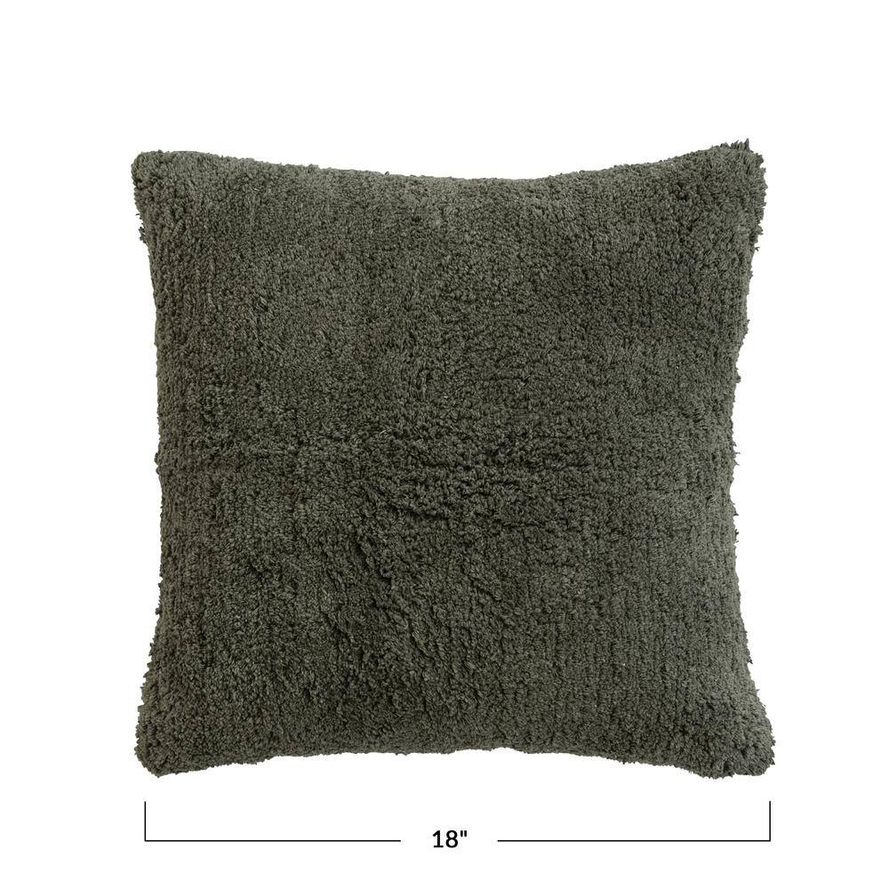 Green Cotton Square Throw Pillow with Zipper Closure