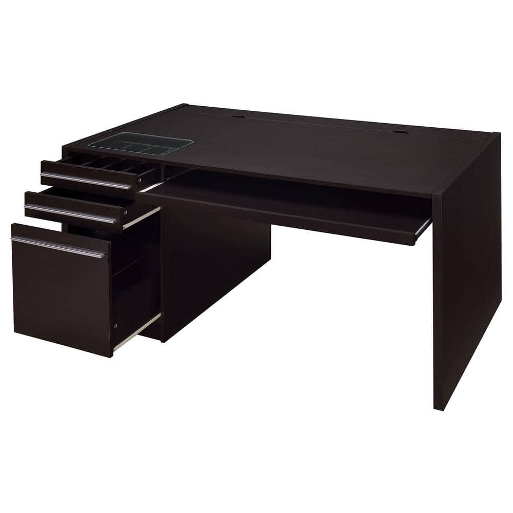 Contemporary Cappuccino Home Office Desk with Power Outlet and Storage