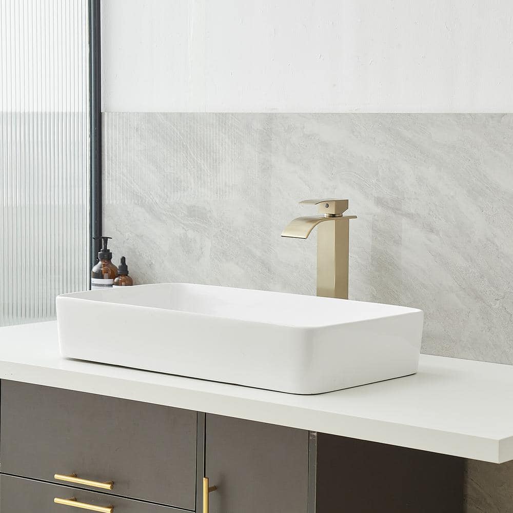 Brushed Gold Stainless Steel Single Handle Vessel Sink Faucet