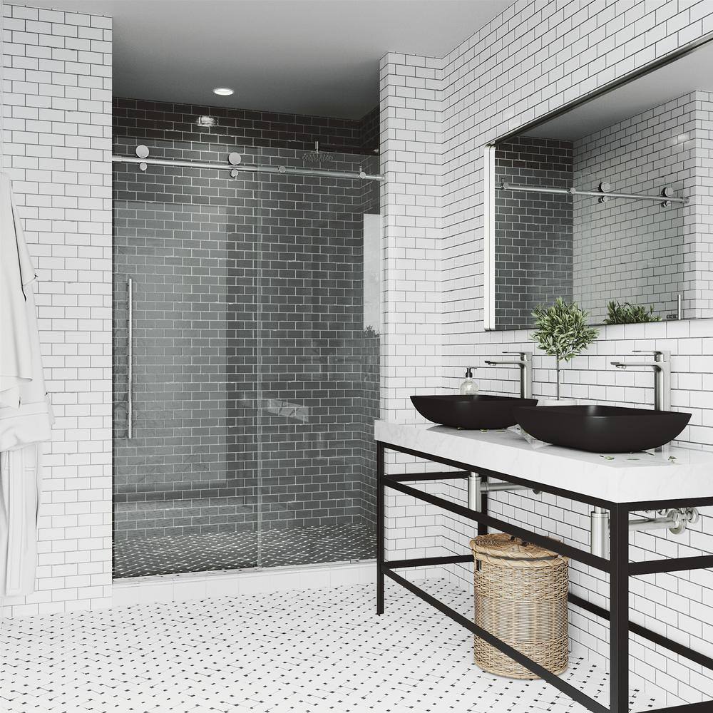 Elan E-Class Frameless Chrome Sliding Shower Door with Clear Glass