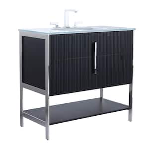 36 in. W x 18 in. D x 33.5 in. H Bath Vanity in Black with Glass Vanity Single Sink Top in White with Chrome Hardware