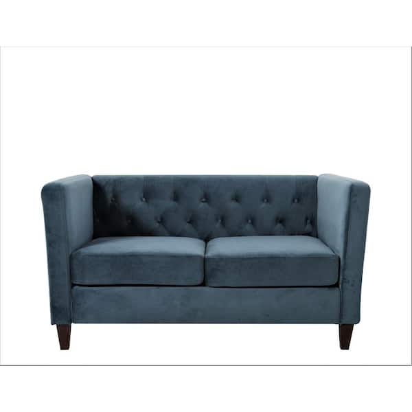 US Pride Furniture Leeanna 56.7 in. Light Blue Velvet Flared Arm 2-Seats Straight Loveseat