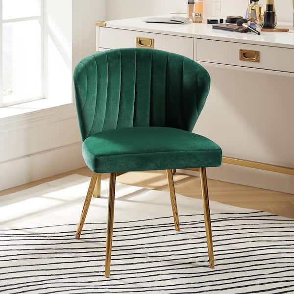 JAYDEN CREATION Luna Green Velvet 20 in.W x 19.5 in.D x 29 in.H Tufted Wingback Side Chair with Metal Legs