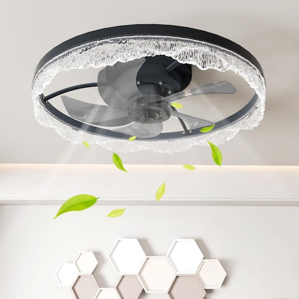 20 in. Indoor Black 5 ABS Blades Flush Mount Fandelier Ceiling Fan with Integrated LED and Remote Control Included