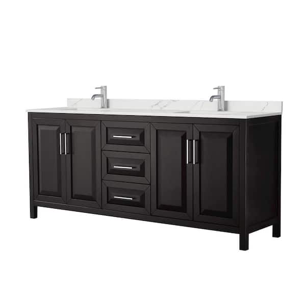 Wyndham Collection Daria 80 in. W. x 22 in. D x 35.75 in. H Double Bath Vanity in Dark Espresso with Giotto Quartz Top