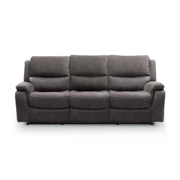 Furniture of America Dinne 88 in. W Pillow Top Arm Polyester Rectangle Reclining Sofa in Dark Gray