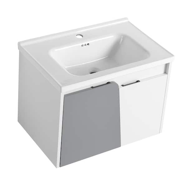 Victoria 28 in. W x 19 in. D x 21 in. H Floating Modern Design Single Sink Bath Vanity with Top and Cabinet in White