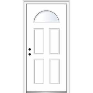 32 in. x80 in. Right-Hand Inswing 1/4-Lite Clear 4-Panel Primed Fiberglass Smooth Prehung Front Door on 6-9/16 in. Frame
