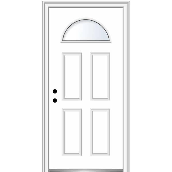 MMI DOOR 32 in. x80 in. Right-Hand Inswing 1/4-Lite Clear 4-Panel Primed Fiberglass Smooth Prehung Front Door on 6-9/16 in. Frame