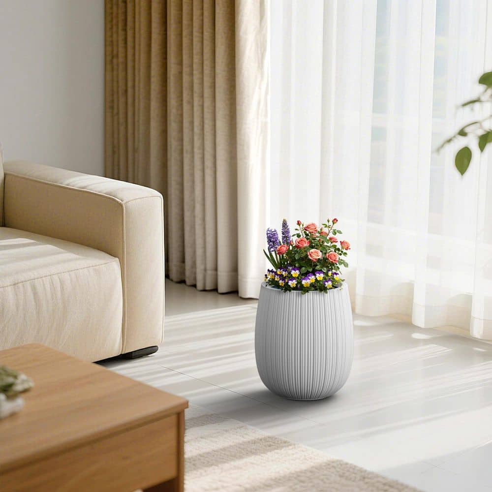 12.5in.W x 14.5in.H Pearl White Tall Round Concrete Plant Pot Large Flower Planter for Indoor Outdoor with Drainage Hole price history on PriceWatchPro