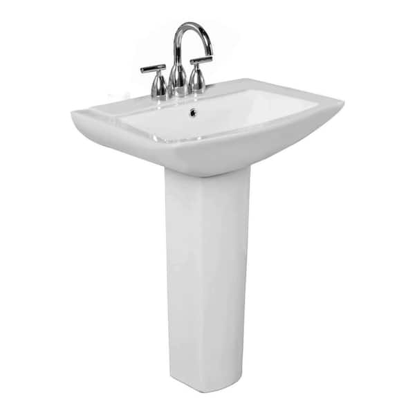 FINE FIXTURES Classic 24.75 in. W x 18.5 in. L Modern Ceramic Pedestal Sink and Basin Combo in White