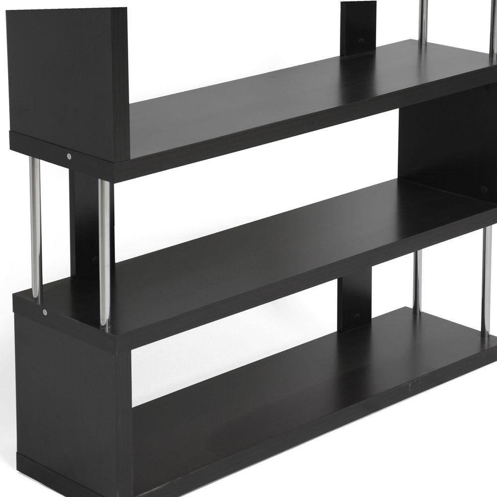38.5" Dark Brown Faux Wood Modern Three Shelf Bookcase