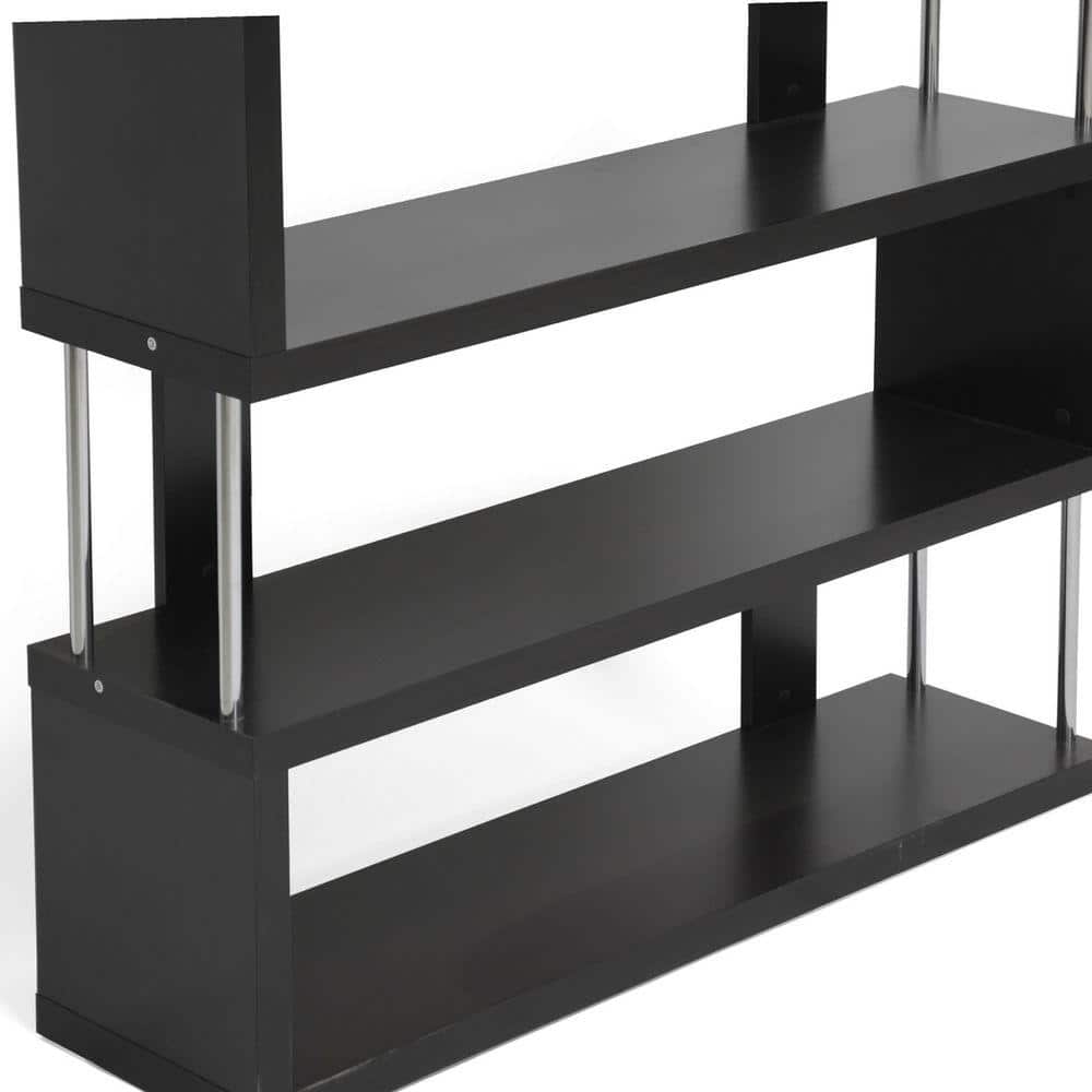 38.5" Dark Brown Faux Wood Modern Three Shelf Bookcase