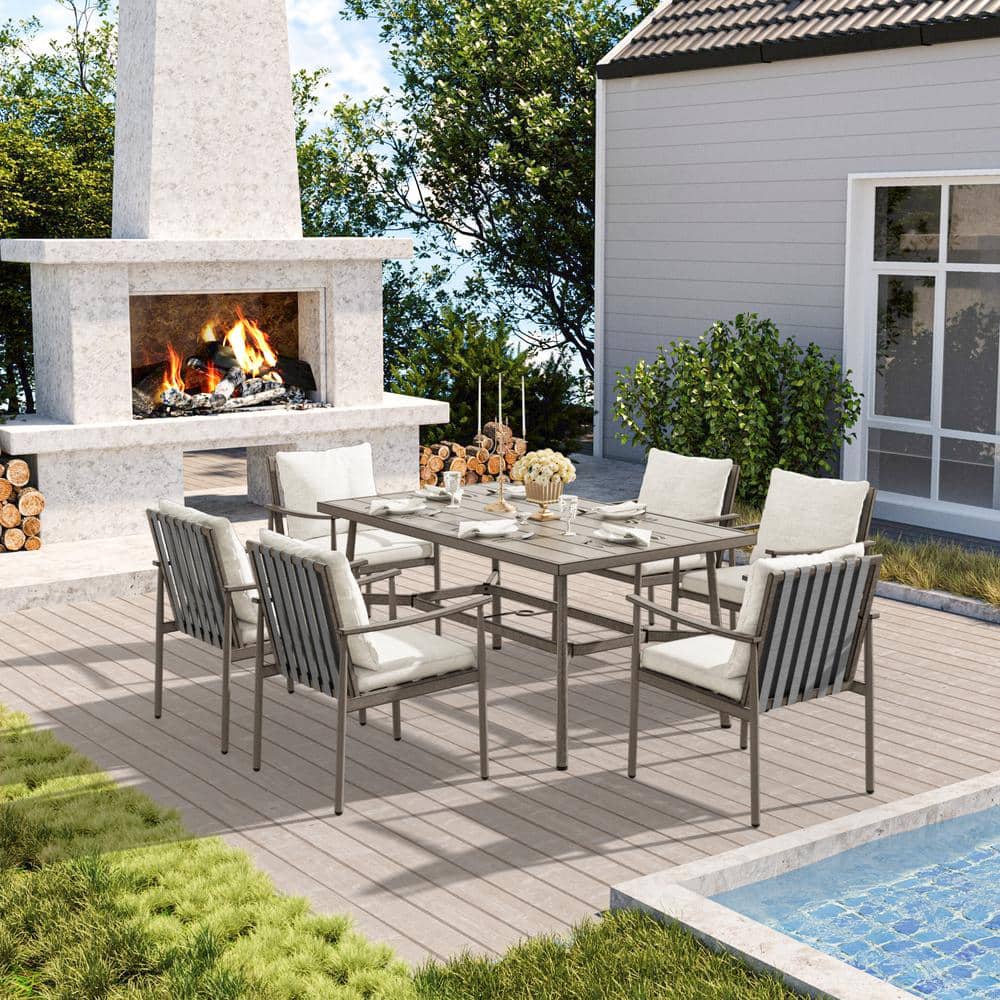 Sunset Retreat Aluminum Outdoor Patio Dining Chairs with Light Gray Cushions (6-Pack) price history on PriceWatchPro
