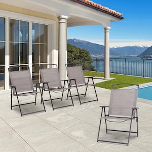 Foldable Metal Outdoor Dining Chair in Beige (4-Pack)