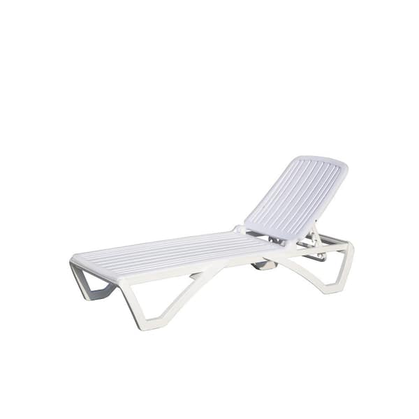 OLUMAT Plastic Outdoor Chaise Lounge with Adjustable Backrest All Weather Pool Chairs in White