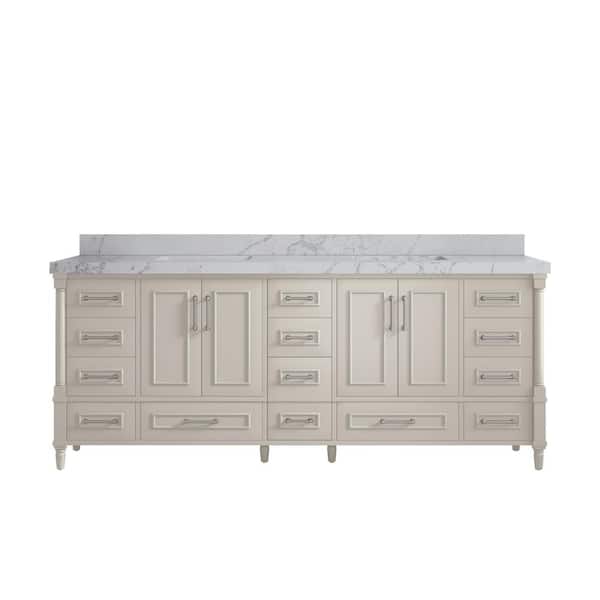 Willow Collections Hudson 84 in. W. x 22 in. D x 36 in. H Double Sink Bath Vanity in Fine Grain with 2 in. Venation Qt. Top