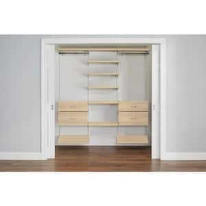 Genevieve 6 ft. Birch Adjustable Closet Organizer Double Long Hanging Rod with 2 Shoe Racks, 6 Shelves, and 4 Drawers