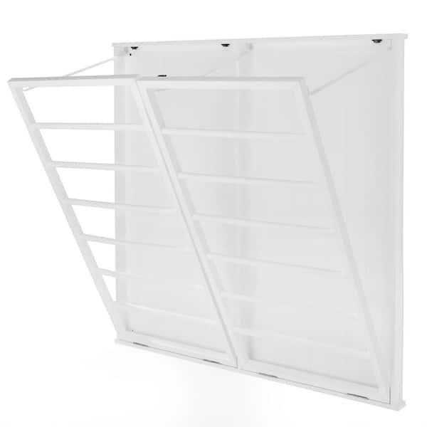 Home Decorators Collection 42 in. H x 44 in. W x 2 in. D White Wood Collapsible Laundry Wall Rack