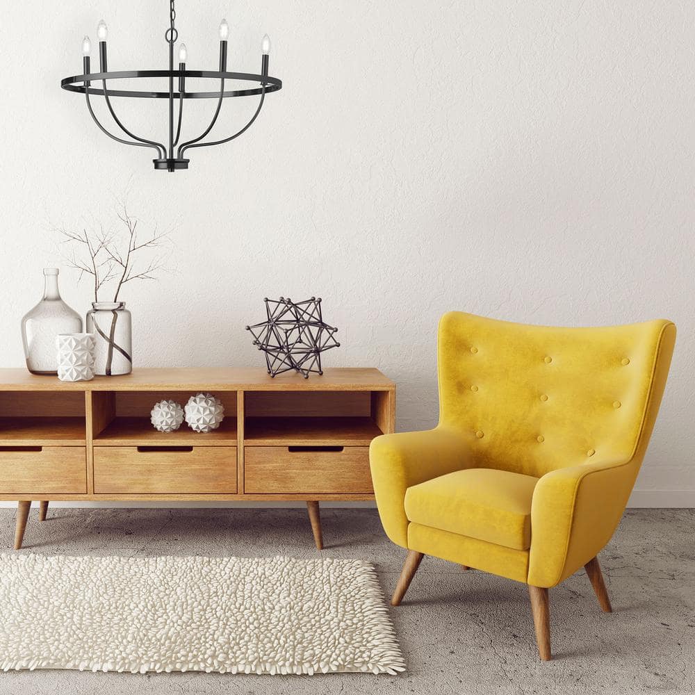 Cesar Transitional 5-Light Matte Black Candlestick Chandelier