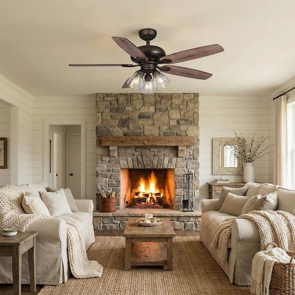 Rockport 52 in. Indoor LED Bronze Ceiling Fan with Light Kit, Downrod, and 5 Reversible Blades
