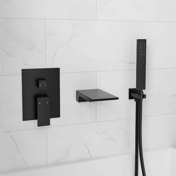 YAWWALK Single-Handle 2-Spray Tub and Shower Head with Waterfall Bathtub Faucet in Matte Black (Valve Included)
