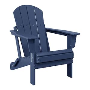 Laguna Fade Resistant Outdoor Patio HDPE Poly Plastic Classic Folding Adirondack Lawn Chair in Navy Blue