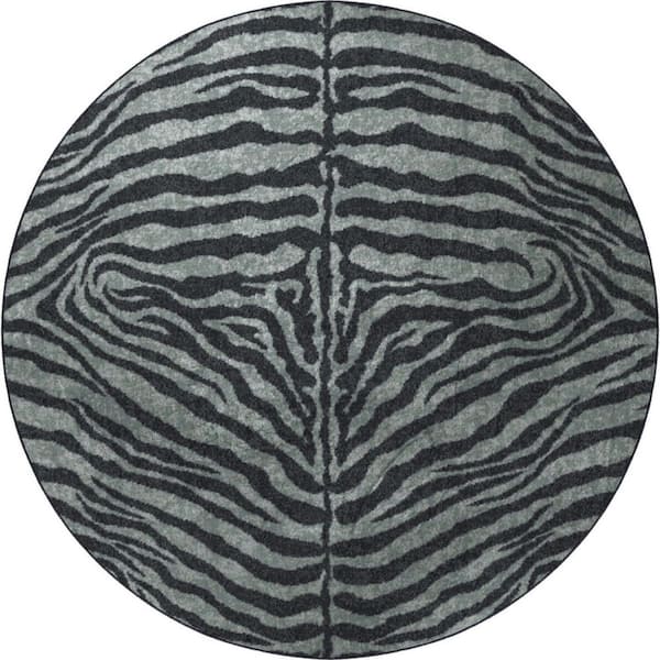 8' Round Black Animal Print Runner Rug