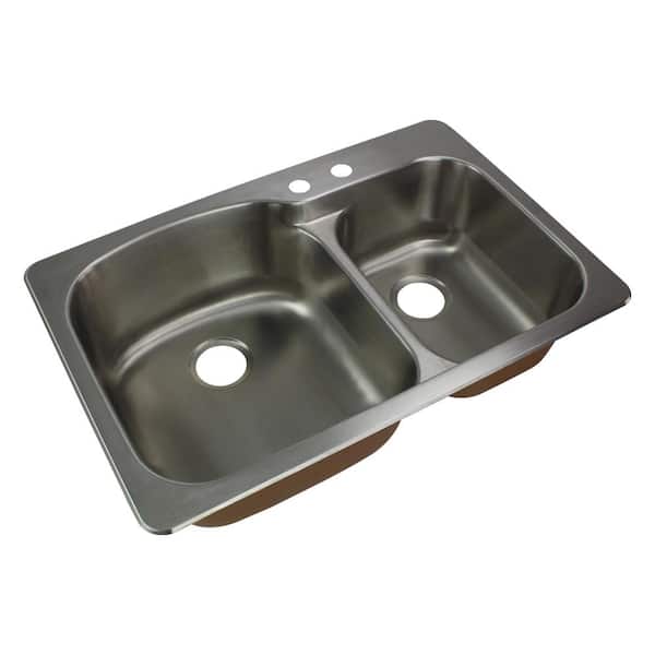Transolid Classic Drop-In Stainless Steel 33 in. 2-Hole 75/25 Double Bowl Kitchen Sink in Brushed Stainless Steel