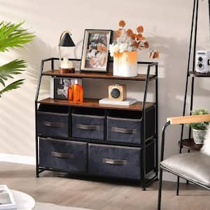 Black 5-Drawer Storage Dresser Organizer Unit with Fabric Bin for Living Room Bedroom