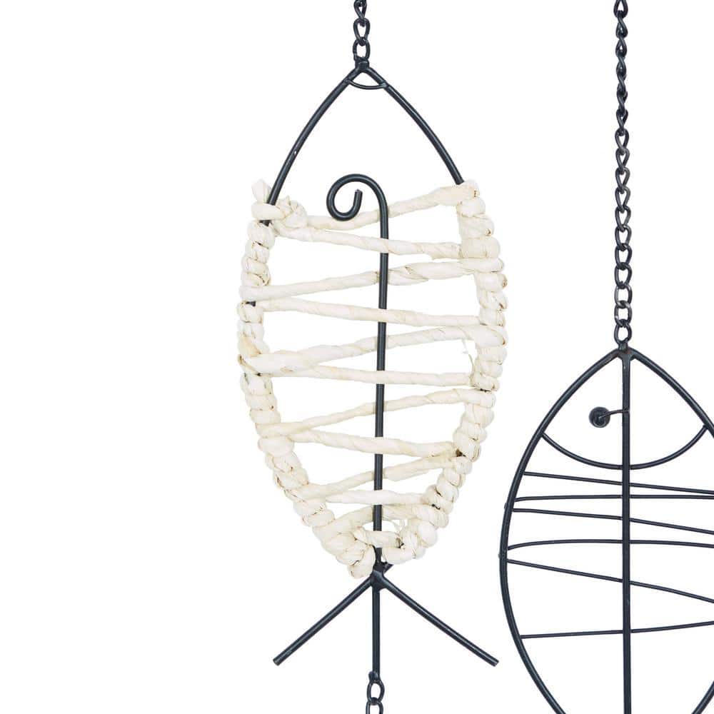 Black Metal and Rattan Coastal Fish Wall Sculpture