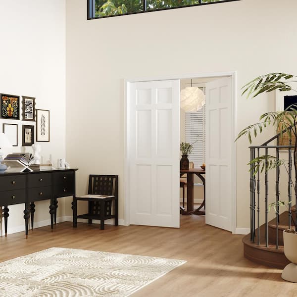 60 in. x 80 in. 6-Panel MDF, White Primed Wood, Painted, Pre-Finished Door Panel Interior Door Slab Without Hinges