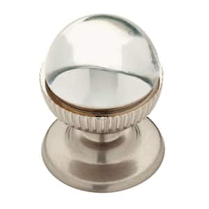 Clear Glass 1-1/3 in. (34 mm) Satin Nickel and Clear Round Cabinet Knob