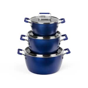 Classic Blue 6-Piece Aluminum Ultra-Durable Nonstick diamond and Mineral Infused Coating Nesting Pots Set