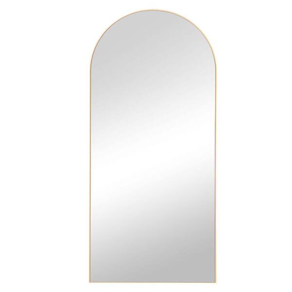 PexFix 31 in. W x 71 in. H Wood Frame Arched Floor Mirror, Bedroom
