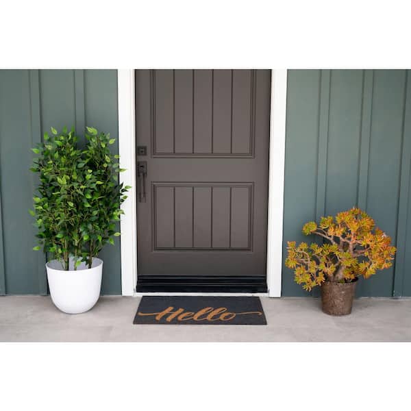 Gray Hello Coir 22 in. x 36 in. Door Mat