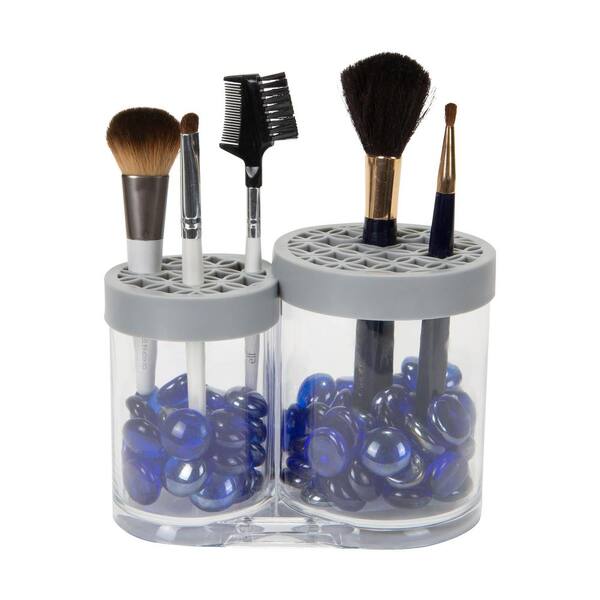 Simplify 2 Compartment Cosmetic Brush Holder in Grey, Gray