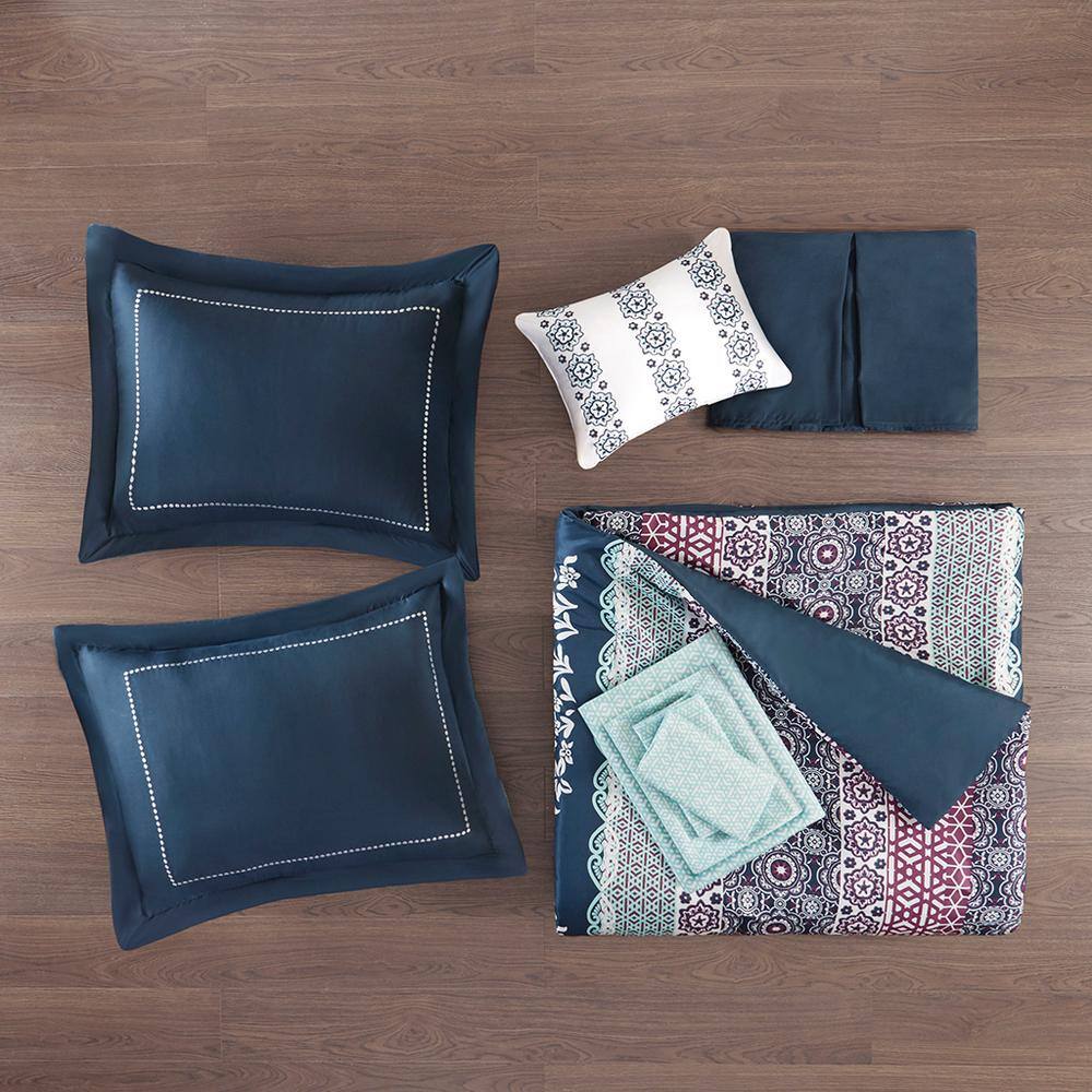Navy Blue Boho Medallion Microfiber Full Bed in a Bag Set