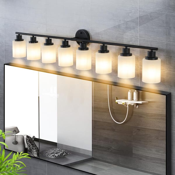 52 in. W 8-Light Modern Black Vanity Light Over Bathroom Mirror Wall Sconce, E26, No Bulbs Included