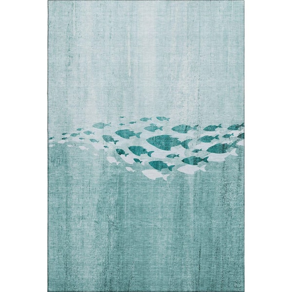 Mayfield Premium Machine Washable Indoor/Outdoor Geometric AMF627 Teal 2 ft. 6 in. x 3 ft. 10 in. Area Rug