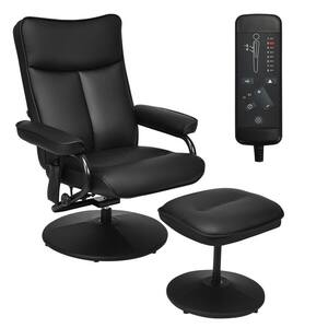 Black Faux Leather Massage Chair with Ottoman, Swivel Seat